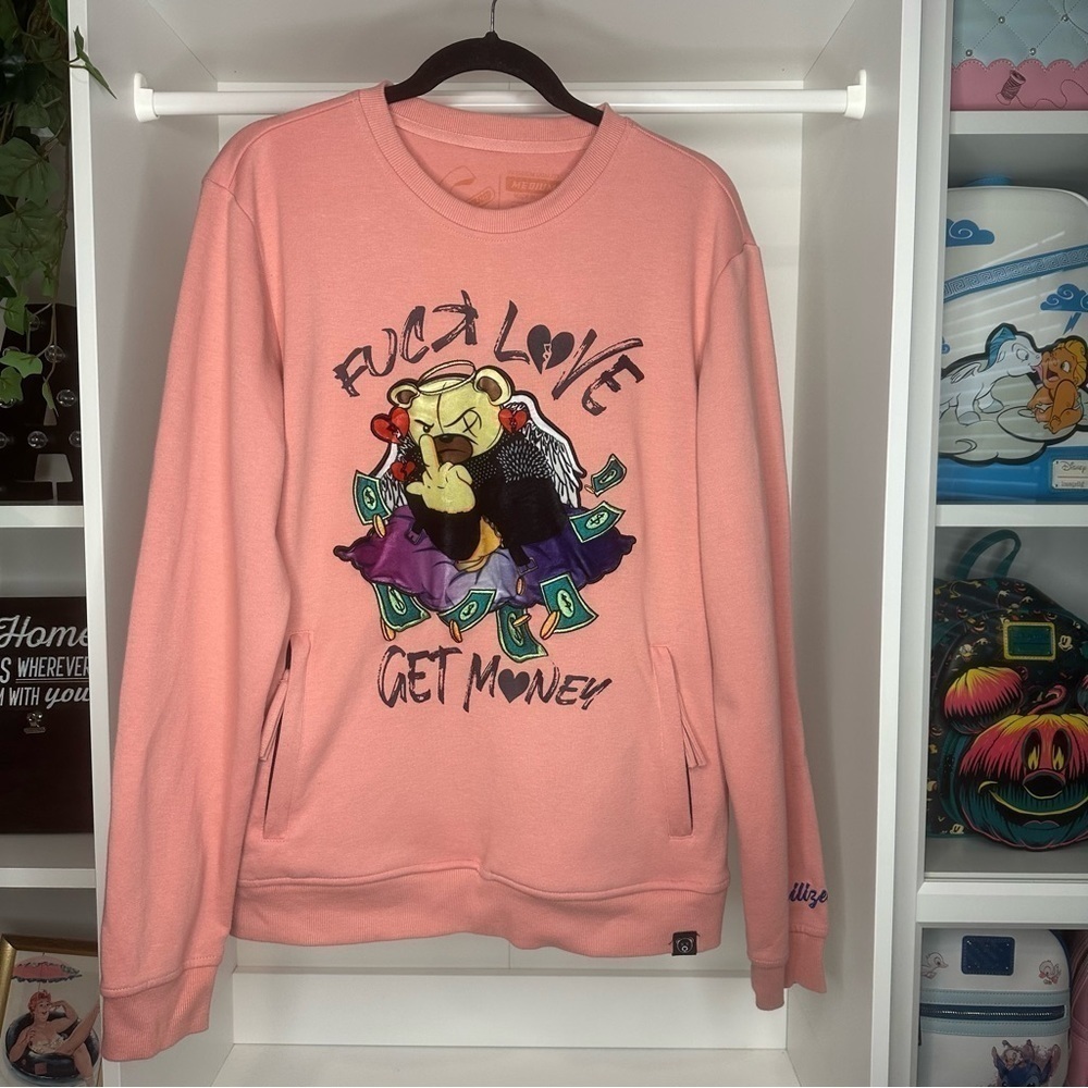 Civilized Clothing Hoodie Size Medium Embroidered Velvet Teddy Bear Pink Y2K - Picture 2 of 10